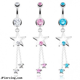 Belly ring with dangling star and chains, body jewelry belly ring, grateful dead belly ring, belly rings on people, cock ring purpose, use cock ring