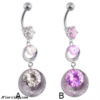 Belly ring with double hoop dangle and gems, belly button piercing dangers, belly ring care tips, nipple bellybuttons and clit jewelry set, making cock ring, custom navel rings