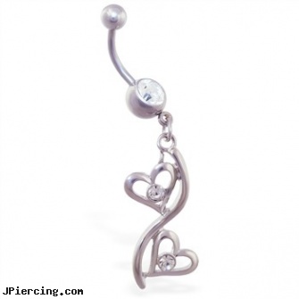 Belly ring with double jeweled open heart dangle, belly mood ring, hatchetman belly ring, strawberry shortcake belly ring navel, penis rings for erctile dysfunction, free tongue rings