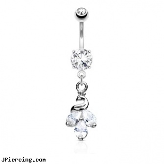 Belly Ring With Gemmed Peacock, bezel-set diamond belly rings, piercing belly care rejection, infected belly button piercing, care lip ring, stainless steel nose rings