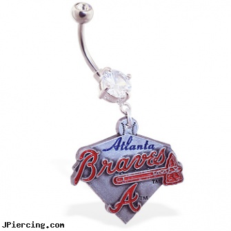 Belly Ring with official licensed MLB charm, Atlanta Braves, belly button piercing reasons, belly button, ptfe belly button ring, unique cock rings, homemade cock ring
