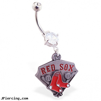 Belly Ring with official licensed MLB charm, Boston Red Sox, eeyore belly button ring, harley davidson belly button rings, golden retriever belly button rings, tounge ring, kilt penis ring