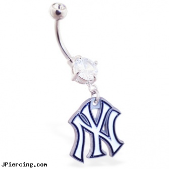 Belly Ring with official licensed MLB charm, New York Yankees, flower belly ring, themed belly button rings, piercing belly buttons, silicone cock ring with balls, adjustable cock ring