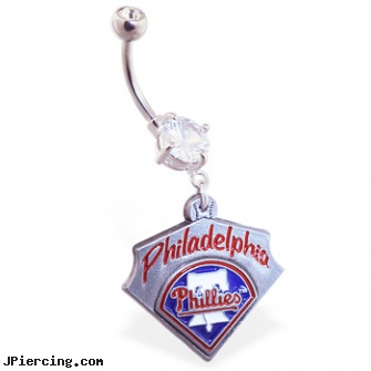 Belly Ring with official licensed MLB charm, Philadelphia Phillies, how to change my belly button ring for the first time, cheapest belly ring shields, belly button piercing information, nipple rings photos, tongue ring care