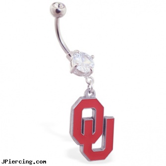 Belly Ring with official licensed NCAA charm, Oklahoma University Sooners, piercing your belly button, belly photos, flexible belly rings, homemade cock rings, goth girl nipple rings