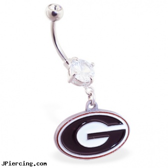Belly Ring with official licensed NCAA charm, University of Georgia Bulldogs, belly jewelery, how much for belly button piercing, belly button peircing, titanium eyebrow ring, godsmack nipple ring