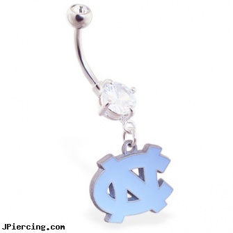 Belly Ring with official licensed NCAA charm, University of North Carolina Tarheels, character belly button rings, 916 belly button jewelry, horseshoe belly button rings, star tongue ring, nose navel tongue rings official playboy