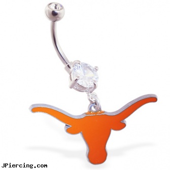 Belly Ring with official licensed NCAA charm, University of Texas Longhorns, belly button ring measuring, eeyore belly button ring, cheerleader belly rings, benji madden lip ring, how to remove tongue ring
