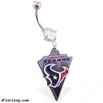 Belly Ring with official licensed NFL charm, Houston Texans, cartoon character belly rings, belly button ring gold reverse, paul frank belly button rings, can be fired for having tongue ring, eyebrow ring faq
