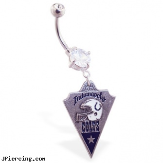 Belly Ring with official licensed NFL charm, Indianapolis Colts, piercing your belly button hurts, belly button piercing, initial belly button piercing ring, tongue ring infection pictures, small navel rings