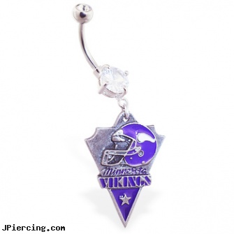 Belly Ring with official licensed NFL charm, Minnesota Vikings, cleaning belly button piercings, unique belly button rings, belly ring care info, body ring nipple, nose navel tongue rings official playboy