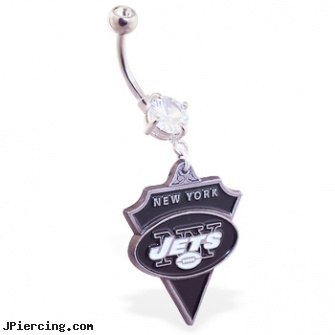 Belly Ring with official licensed NFL charm, New York Jets, white gold belly button ring, what belly button rings are, belly ring manufactuer, sterling silver nipple rings, cock ring use