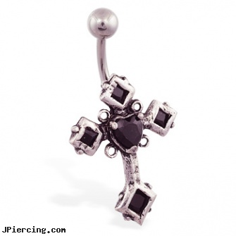 Big jeweled black gothic cross belly ring, gold jeweled labret ring, jeweled labrets, jeweled belly rings, jack black lord of the cock rings video spoof, black body jewelry