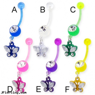 Bioplast belly button ring with dangling jeweled butterfly, square gemstone belly button ring, how much for belly button piercing, male belly rings, uk wildcats belly button ring, patrick from spongebob navel rings