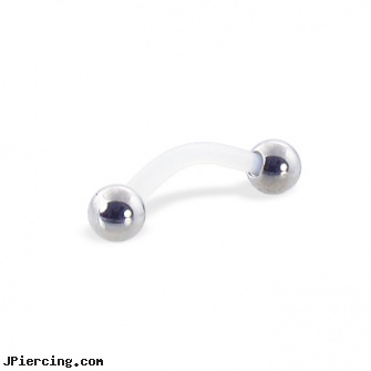 Bioplast eyebrow ring with steel balls, 14 ga, eyebrow piercing and photo, 14g curved spike eyebrow ring, spike eyebrow rings, belly ring questions, cutest tongue rings