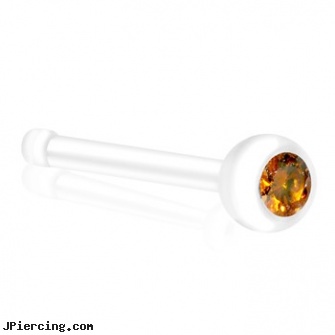 Bioplast Nose Bone with Citron Gem, 20 GA, history of nose rings, actresses with nose piercings, buy nose rings, jewelry supplies and nose bones, body jewelry curved nose bones