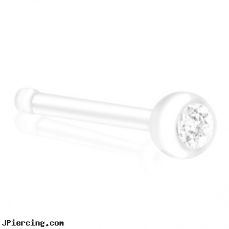 Bioplast Nose Bone with Clear Gem, 20 GA, aftercare for nose piercings, nose jewelry india, infected nose piercing, body jewelry curved nose bones, wholesale body jewelry bone and marrow