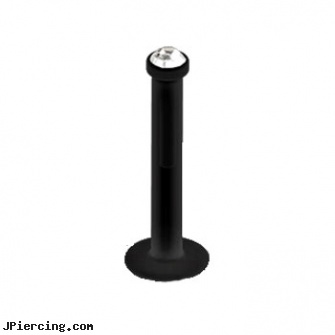 Black bioplast labret stud with push-in gem, 14 ga, black titanium labret, black whole body piercing, black penis, labret retainer, self labret piercing instructions online