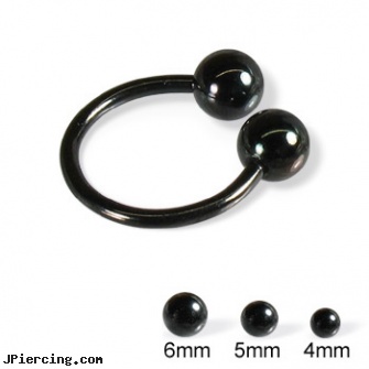 Black circular barbell with balls, 14 ga, black body piercing jewelery, black market body jewelry, black body jewelry, nipple rings circular slip on, 16 ga circular barbell body jewelery