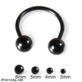 Black circular barbell with balls, 16 ga, black hole body piercing, black body jewelry, 10 gauge black nipple ring, body jewelry guage circular, circular barbell body jewelery