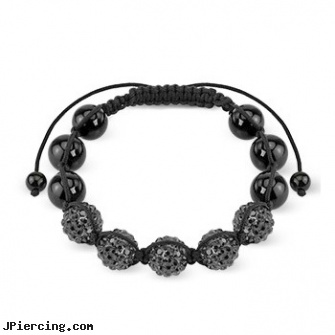 Black Crystal Clustered Bead Bracelet with Black CZ, black titanium labret, black cock, black labret, gold crystal belly button ring, crystal body jewels