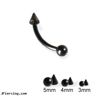 Black eyebrow ring with ball and cone, 16 ga, labret jewelry black, black hole body peircing, black pussy photos, eyebrow piercing images, removing eyebrow piercing