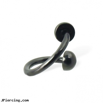 Black half ball spiral barbell, 14 ga,Diameter:1/2\" (13mm), black body jewelry, black onyx ball stud, black line titanium body jewelry jewelry nipple, captive ring balls, ball percing