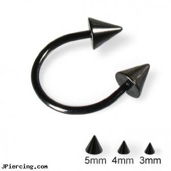 Black horseshoe barbell with cones, 16 ga, black penis, labret retainer without black dot, black pussy photos, horseshoe eyebrow jewelry, horseshoe body peircing