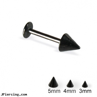 Black labret with cone, 16 ga, black clitoris, black onyx ball stud, black penis, disturbed labret spike, labret piercing needle