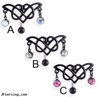 Black reversed tribal belly ring with dangling gems, black pussy photos, black onyx ball stud, black onyx navel ring, reversed celtic navel ring, reversed navel piercing gallery