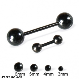 Black straight barbell with balls, 16 ga, piercing jewelry black, labret retainer without black dot, black labret, internally threaded straight barbells, straight onyx plugs