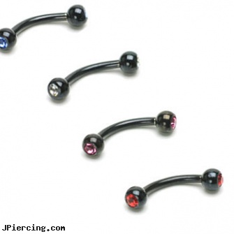 Black titanium anodized curved barbell with jeweled balls, 16 ga, blackhole body piercing, black penis, jack black lord of the cock rings video spoof, titanium belly rings, titanium navel piercing