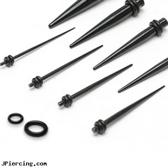 Black titanium anodized taper, black onyx ball stud, black cat tattoo and body peircing, jack black lord of the cock rings video spoof, titanium body jewelery, titanium barbell