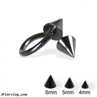Black twister with cones, 14 ga, black penis piercing, black clit, black cat tattoo and body peircing, rainbow twister belly ring, navel ring starter twister wholesale