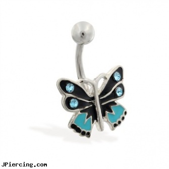 Blue and black butterfly belly ring, black and blue titainum tongue rings, body jewelry blue heart, black hole body piercing, black body piercing jewelery, black line titanium body jewelry jewelry nipple