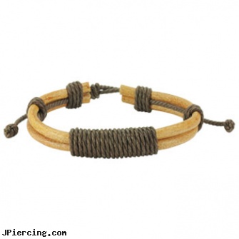Brown Leather Bracelet With Long Shocker Tie Knots, brown ring on penis, brown penis ring, brown ring around penis, leather body jewellery, leather cock rings