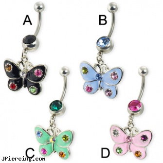 Butterfly Belly Button Ring, uv butterfly navel ring, butterfly tongue rings, 14 butterfly belly rings photos, cheap belly button rings, belly ring studs