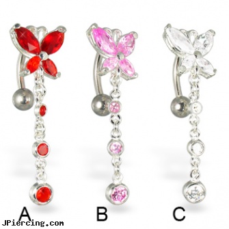 Butterfly with dangle reversed belly button rings. Length: 7/16