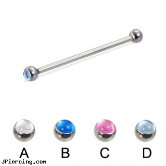 Cabochon ball long barbell (industrial barbell), 12 ga, replacement balls for body jewellery, small balled labret, cock and ball testicle piercing torture, how long does it take cartilage piercings to heal, how long does it take for tongue piercing to heal