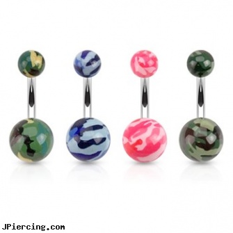Camo Style Acrylic Belly Ring, nose ring styles, styles of nose piercing, ear piercing styles, acrylic piercing, acrylic eyebrow rings