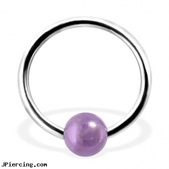 Captive Bead Ring with Amethyst Ball, 16Ga, body and jewelry and captive and beads, captive bead ring, 14k gold captive bead ring, the bead ring, penis vibrating ring sex toy