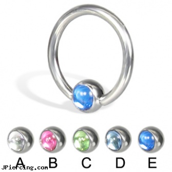 Captive Bead Ring with Cabochon Ball, 14 Ga, navel piercings done at captive bead in rahway nj, double captive ring body jewelry, captive bead, change bead ring, diamond belly button rings