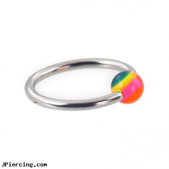 Captive bead ring with rainbow ball, 14 ga, charms for captive belly rings, captive bead, captive segment cock rings, replacement beads body piercings, bead ring