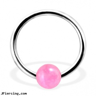 Captive Bead Ring with Rose Quartz Ball, 16Ga, captive bead ring, captive segment cock rings, captive ring, bead ring, replacement beads body piercings