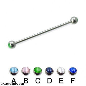 Cat eye ball long barbell (industrial barbell), 14 ga, body jewelry replacement balls, mm eyebrow balls, silicone cock ring with balls, how long will it take for tongue piercing to close, how long does it take nose piercing to close up