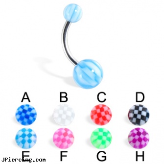 Checker belly button ring with acrylic balls, cheap 13mm belly button rings, gothic belly button jewelry, zipper belly button rings, wholesale navel rings, clitoris rings