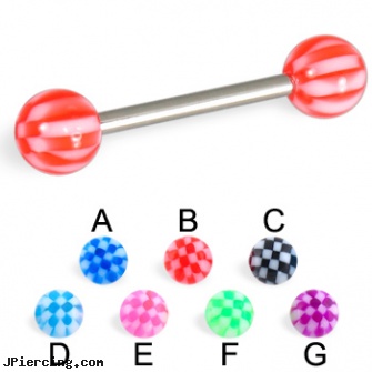 Checker tongue barbell, 14 ga, nose navel tongue rings playboy, allergic reactions tongue piercings, inch tongue barbells, gem nipple barbell, tongue barbells