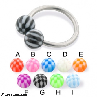 Checkered ball circular barbell, 14 ga, labret replacement balls, basketball belly button ring, clit hood barbells balls, nipple rings non piercing circular slip on, circular barbell