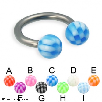 Checkered ball titanium circular barbell, 12 ga, ball percing, blinking koosh ball belly ring, baseball and belly button rings, cheerleader belly rings titanium or sterling silver, titanium belly jewelry