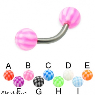 Checkered ball titanium curved barbell, 14 ga, barbell balls, cock and ball ring, flashing labret ball, titanium or stainless steel belly button rings, piercing supplies titanium
